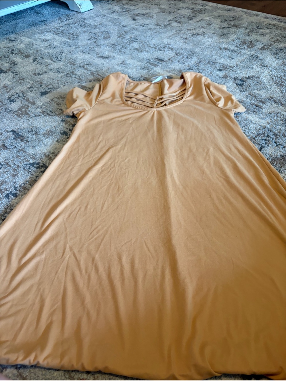Mustard Yellow Short Sleeve Swing Dress with Ladder Neck Detail